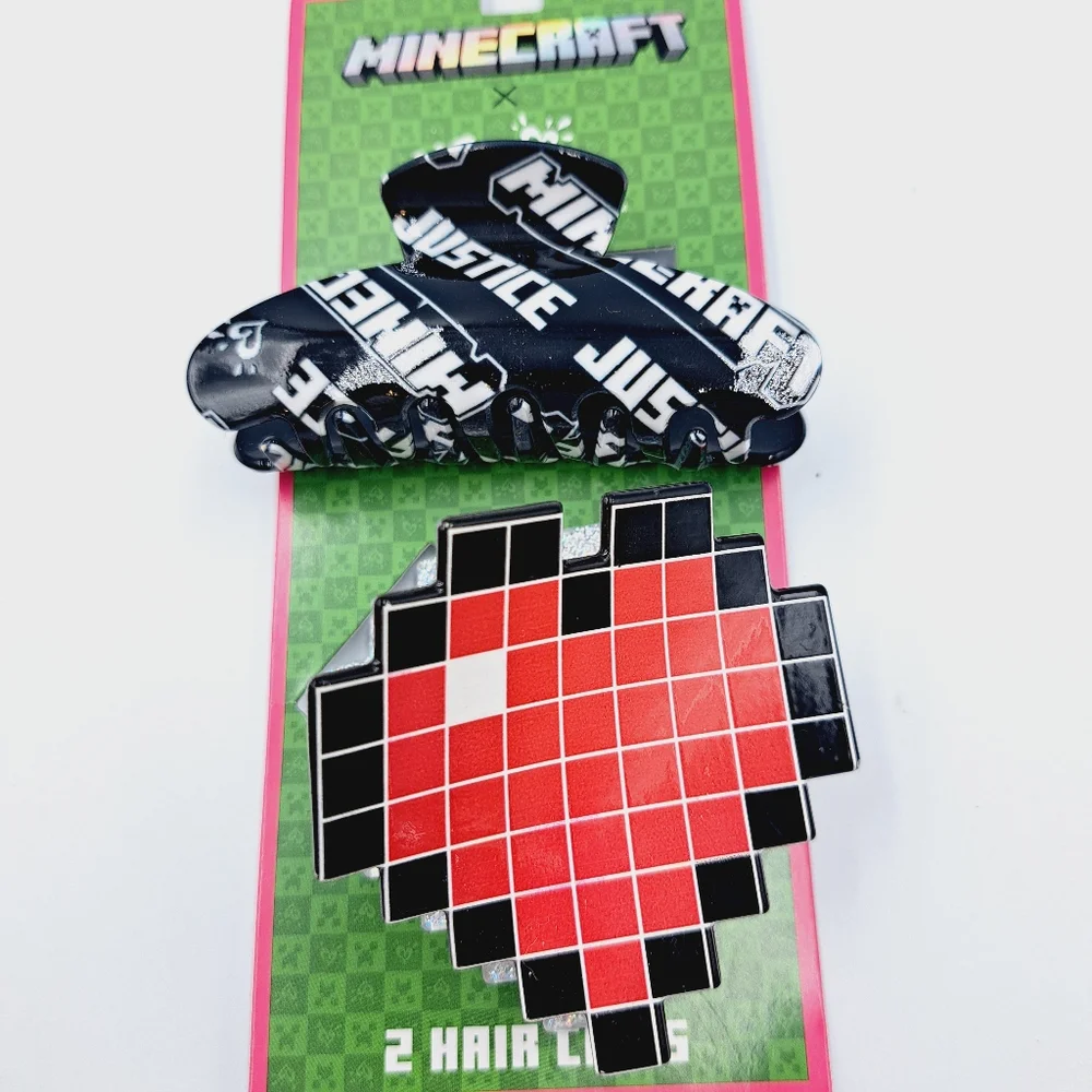 Minecraft Pixel Heart Sunglasses and Pixel Large Heart Hair Clips Set